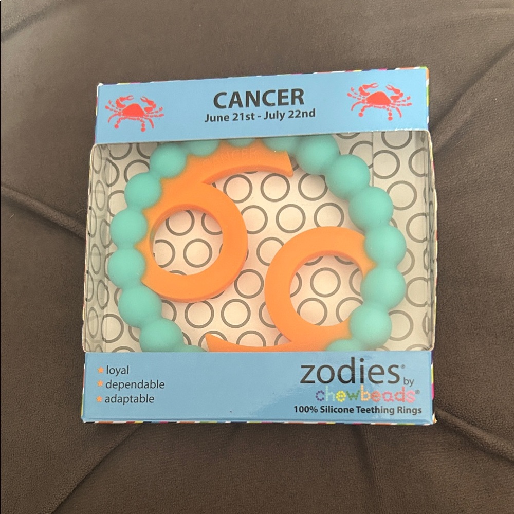 Cancer Teething Ring - Orange and Blue